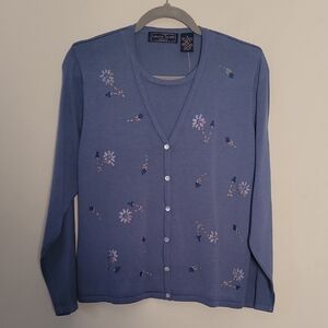 VTG Laura Scott Blue Floral Women's Sweater Sz S New Grandmacore Cottage